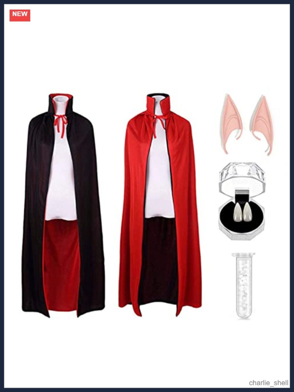 Reversible Vampire Costume Cape 55" Long with Teeth and Ears
